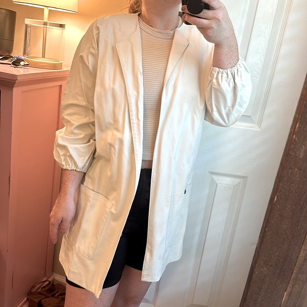 Zara Vegan Leather White Overcoat